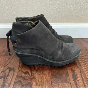Fly London Yebi Suede Wedge Gray Ankle Boot Women’s Shoes Size 39, 8-8.5